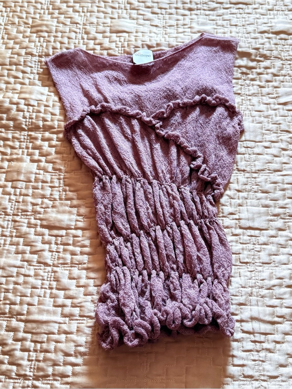 Red Valentino Woman’s Purple Stretch Ruffled Top Sleeveless